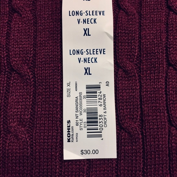 CROFT & BARROW Cable Classic Sweater Sangria XL - Picture 4 of 6